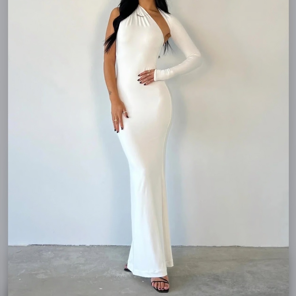 House of CB Mereville White Asymmetrical One-Shoulder Bodycon Dress